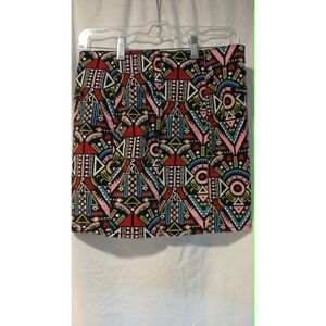 Divided by H&M Colorful Geometrical Mini Skirt Multicolor Zip Accents Size 8